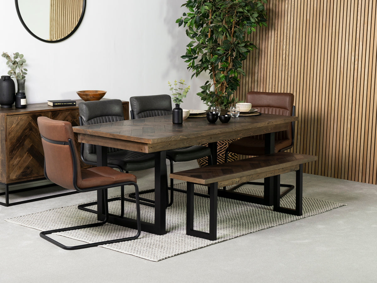 Tulsa Dark 180cm Fixed Top Dining Table & Auburn Brown Dining Chair