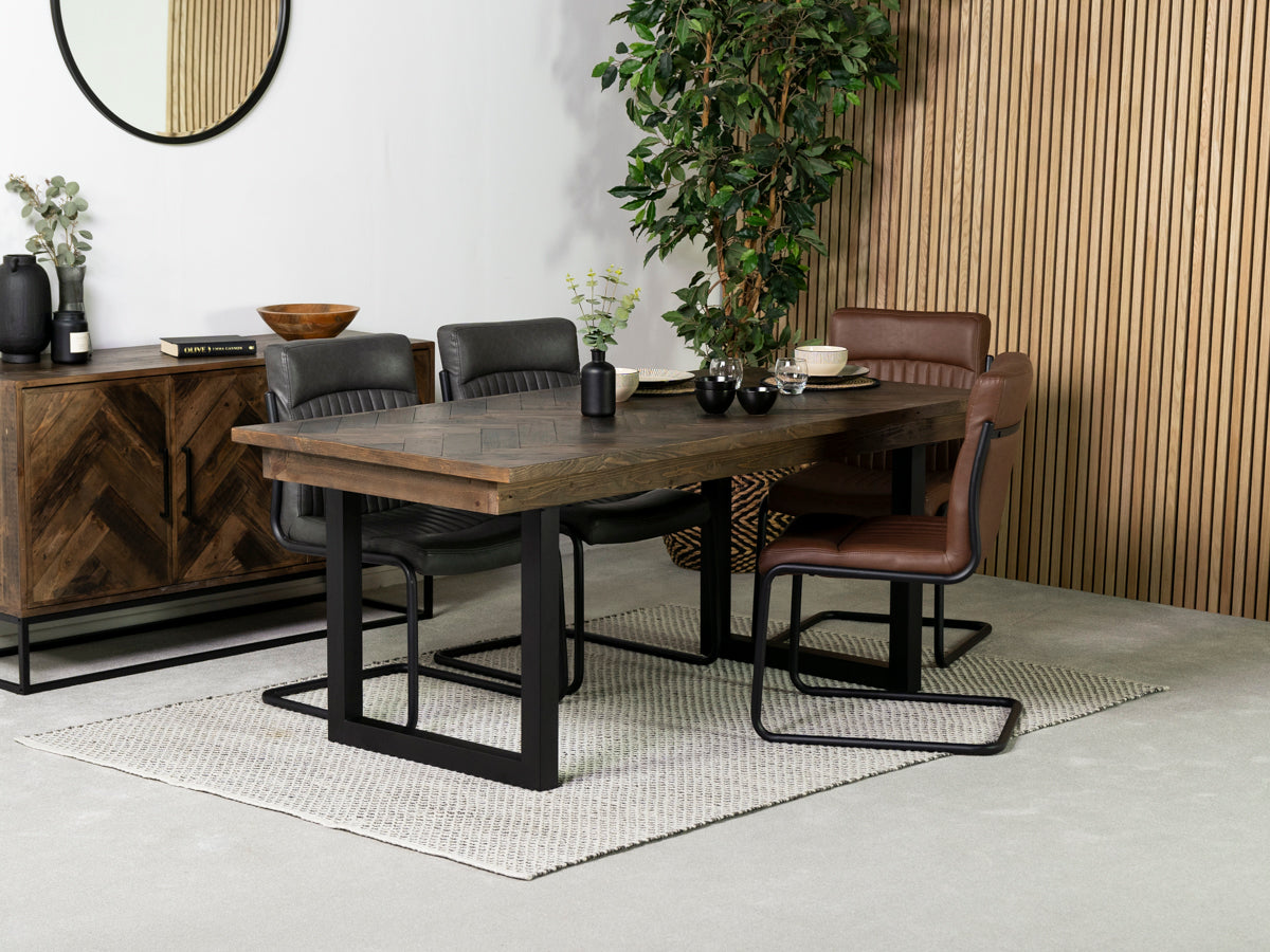 Tulsa Dark 180cm Fixed Top Dining Table & Auburn Brown Dining Chair