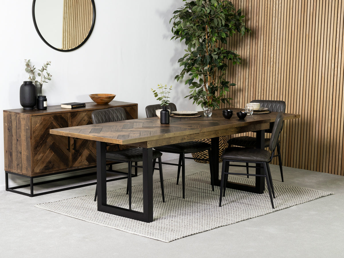 Tulsa Dark Extendable Dining Table (180cm - 240cm) & Houston Grey Dining Chair