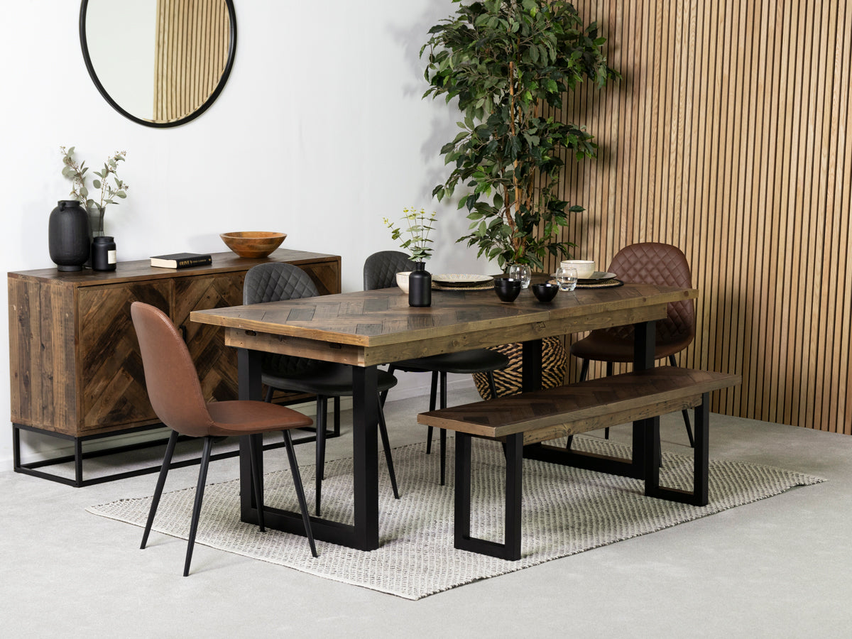 Tulsa Dark Extendable Dining Table (180cm - 240cm) & Dallas Grey Dining Chair