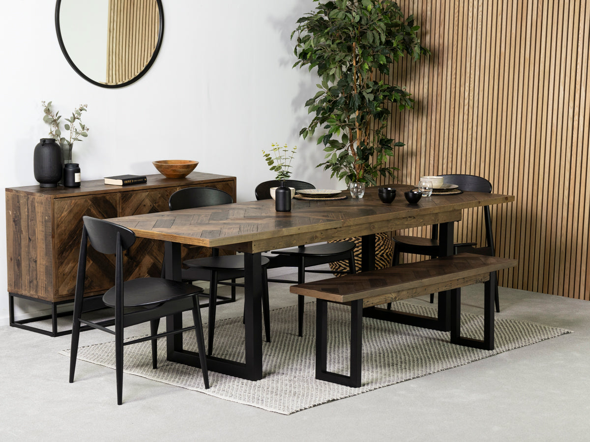 Tulsa Dark Extendable Dining Table (180cm - 240cm) & Gabo Black Dining Chair