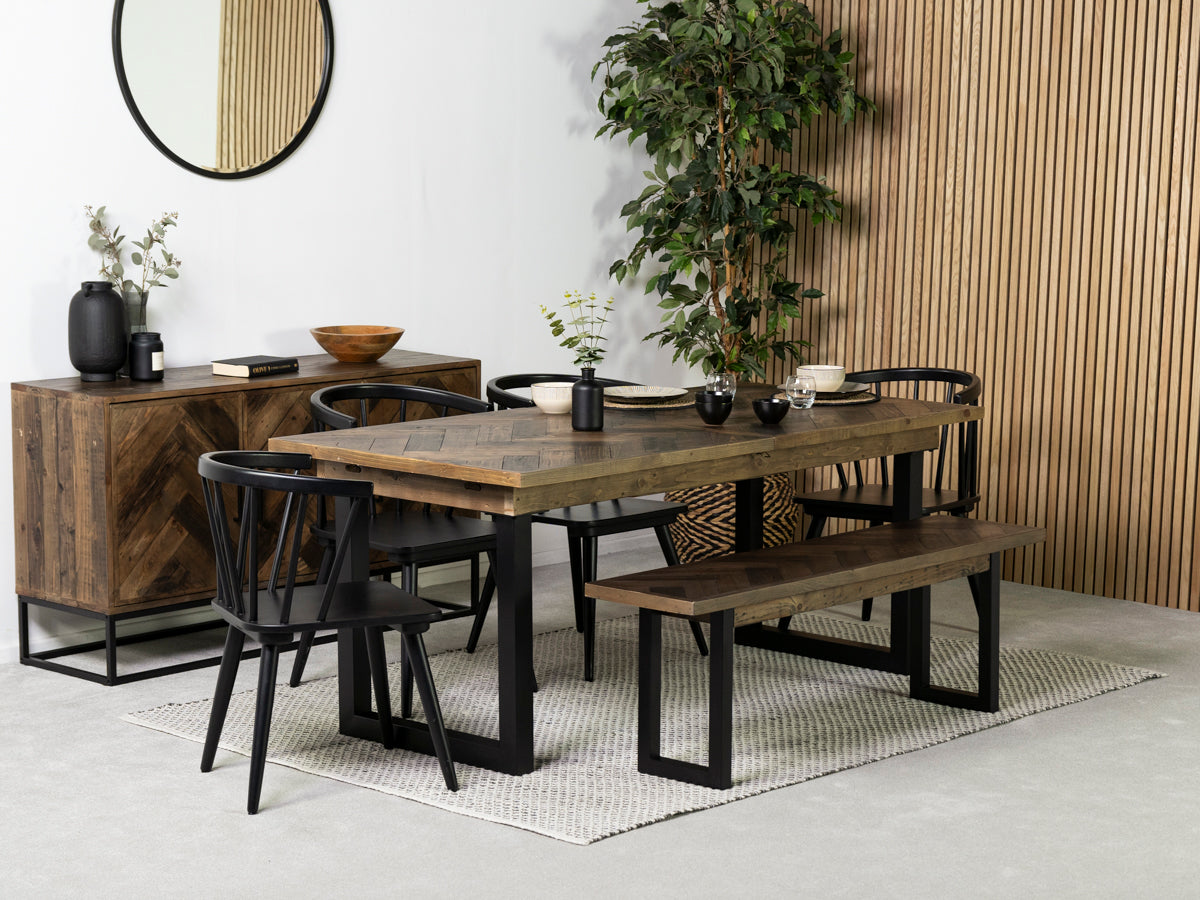 Tulsa Dark Extendable Dining Table (180cm - 240cm) & Bogart Black Dining Chair