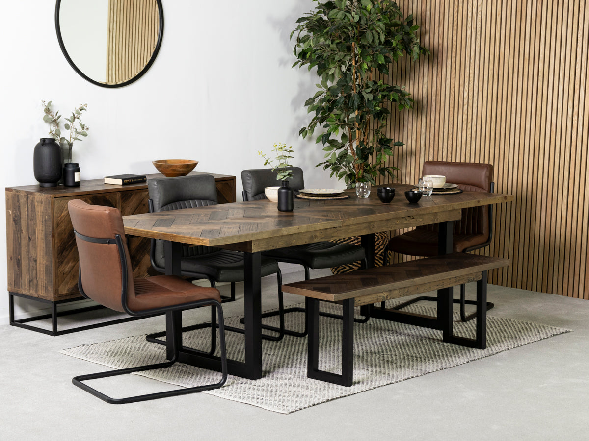 Tulsa Dark Extendable Dining Table (180cm - 240cm) & Auburn Brown Dining Chair