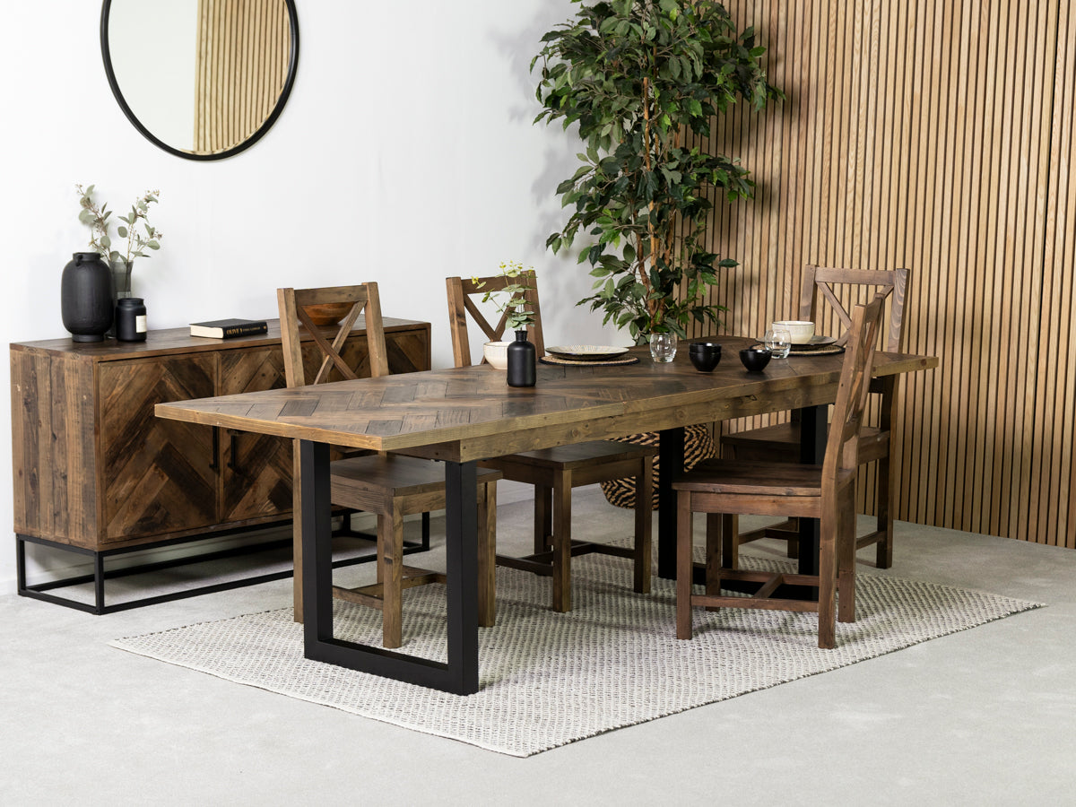 Tulsa Dark Extendable Dining Table (180cm - 240cm) & Tulsa Dark Cross Back Dining Chair