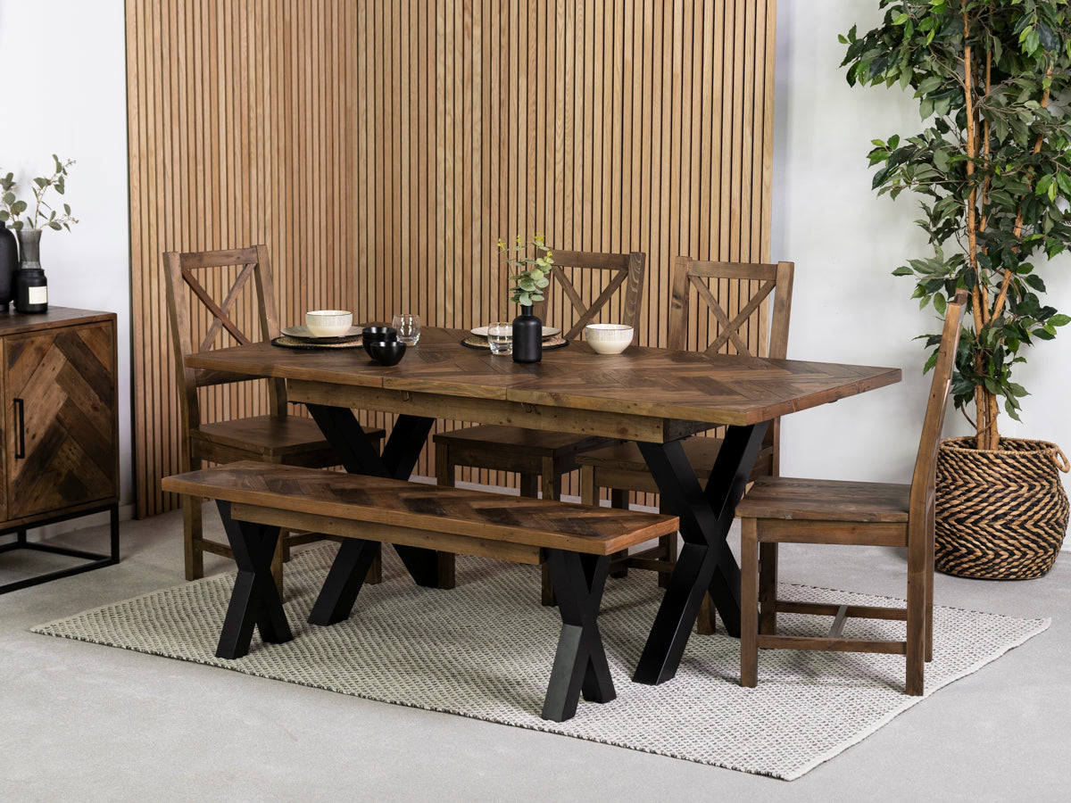 Tulsa Dark Cross Leg Extendable Dining Table (140cm - 180cm) & Tulsa Dark Cross Back Dining Chair