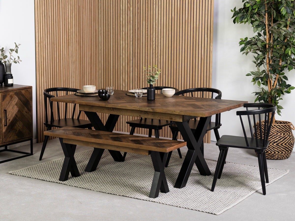 Tulsa Dark Cross Leg Extendable Dining Table (140cm - 180cm) & Bogart Dining Chairs
