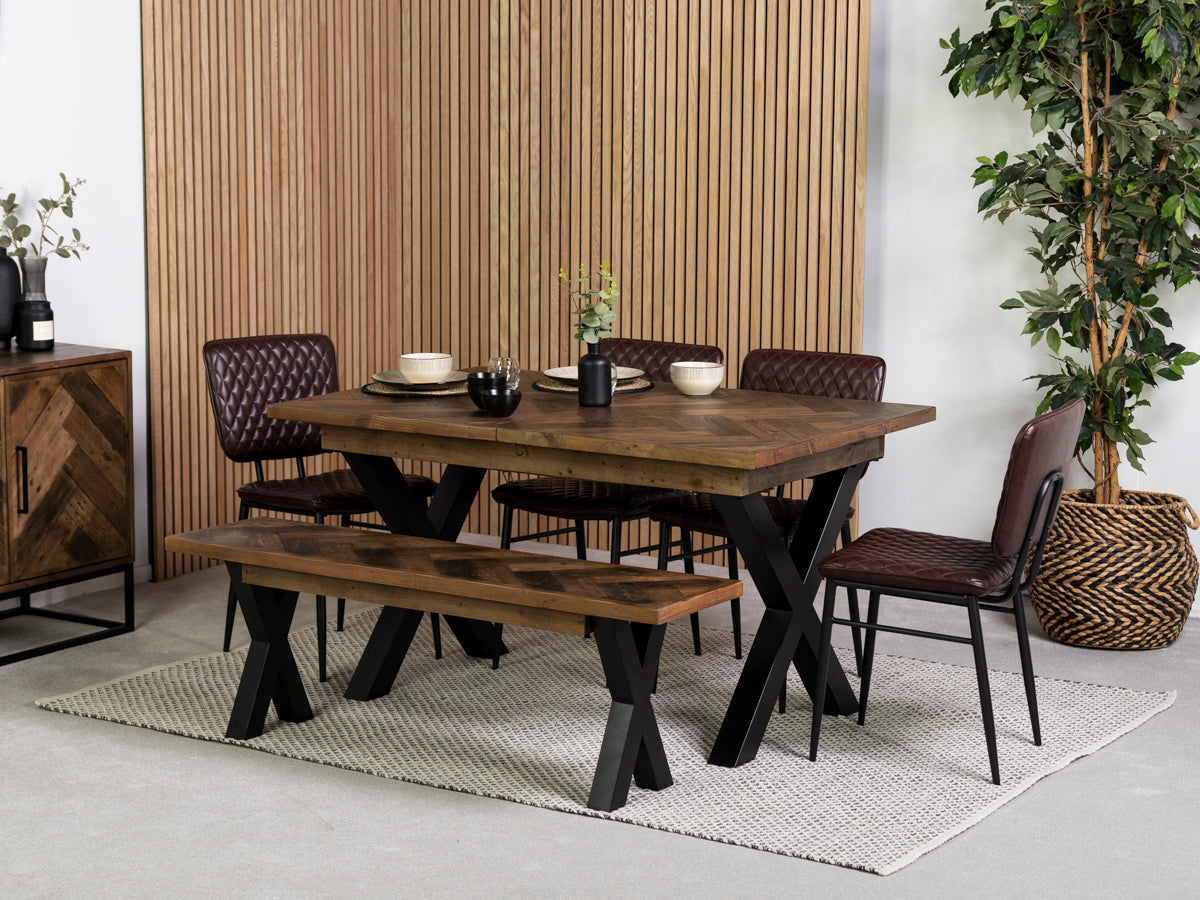 Tulsa Dark Cross Leg Extendable Dining Table (140cm - 180cm) & Brown Houston Dining Chairs