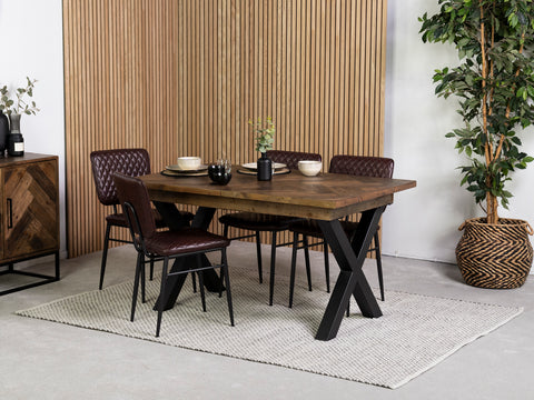 Tulsa Dark Cross Leg Extendable Dining Table (140cm - 180cm) & Brown Houston Dining Chairs