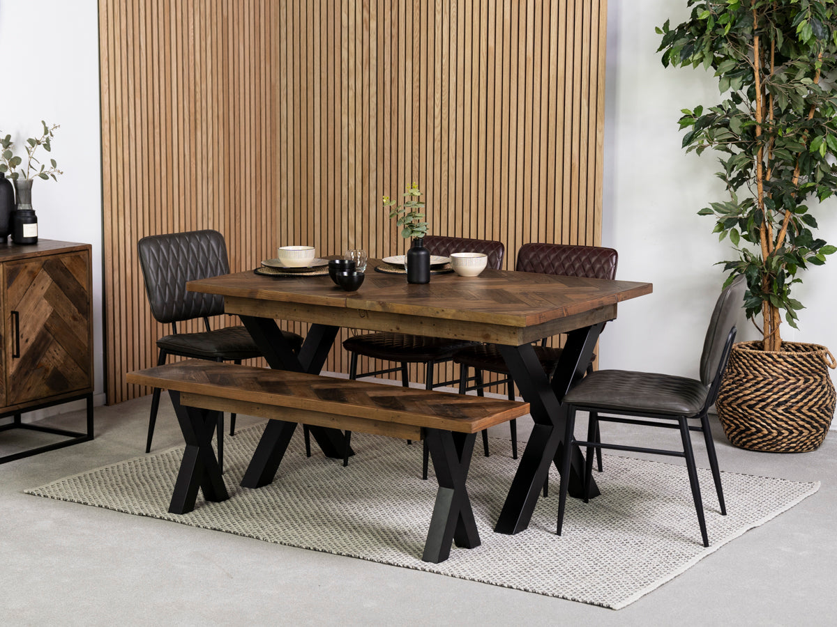 Tulsa Dark Cross Leg Extendable Dining Table (140cm - 180cm) & Grey Houston Dining Chairs