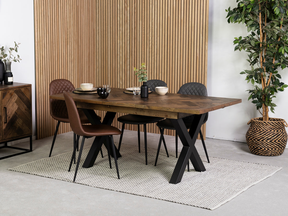 Tulsa Dark Cross Leg Extendable Dining Table (140cm - 180cm) & Grey Dallas Dining Chairs