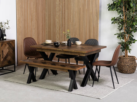 Tulsa Dark Cross Leg Extendable Dining Table (140cm - 180cm) & Grey Dallas Dining Chairs