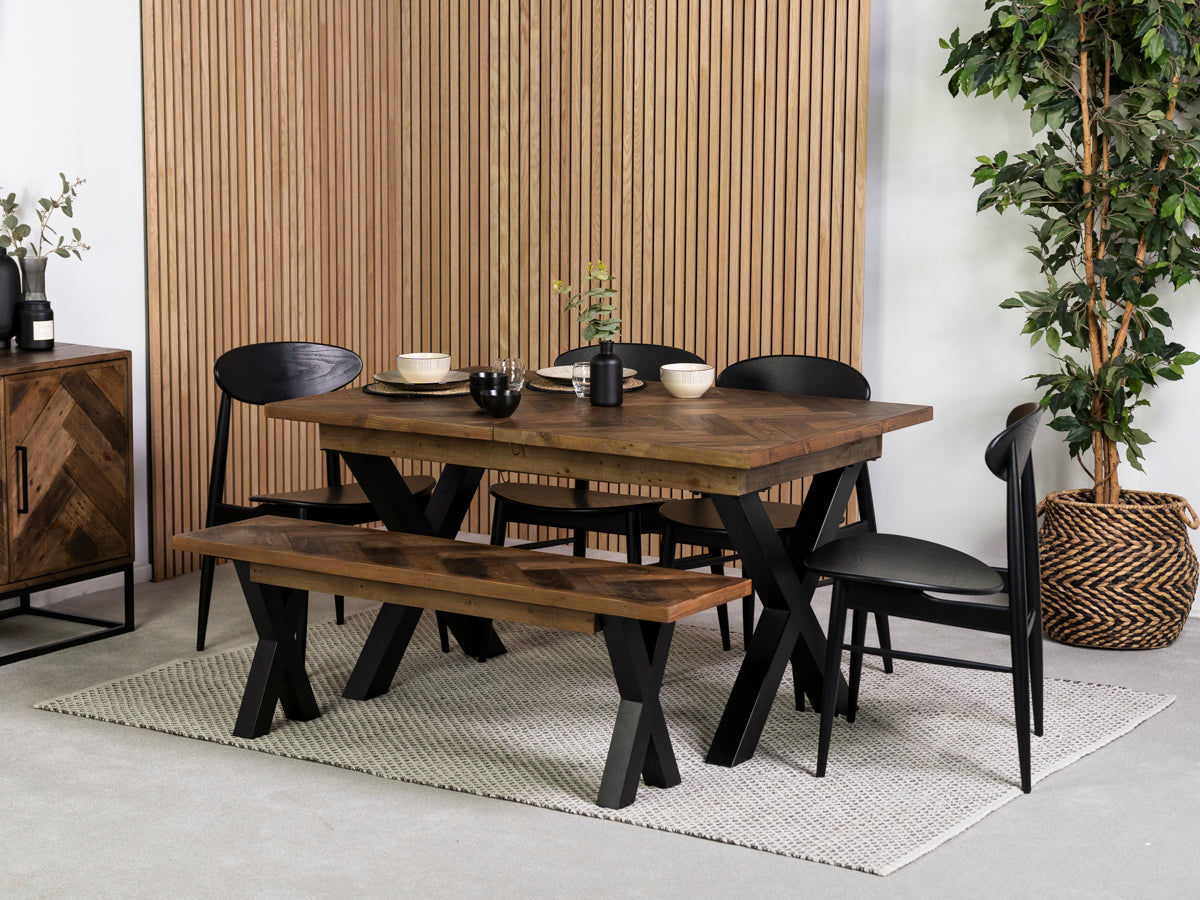 Tulsa Dark Cross Leg Extendable Dining Table (140cm - 180cm) & Gabo Dining Chairs