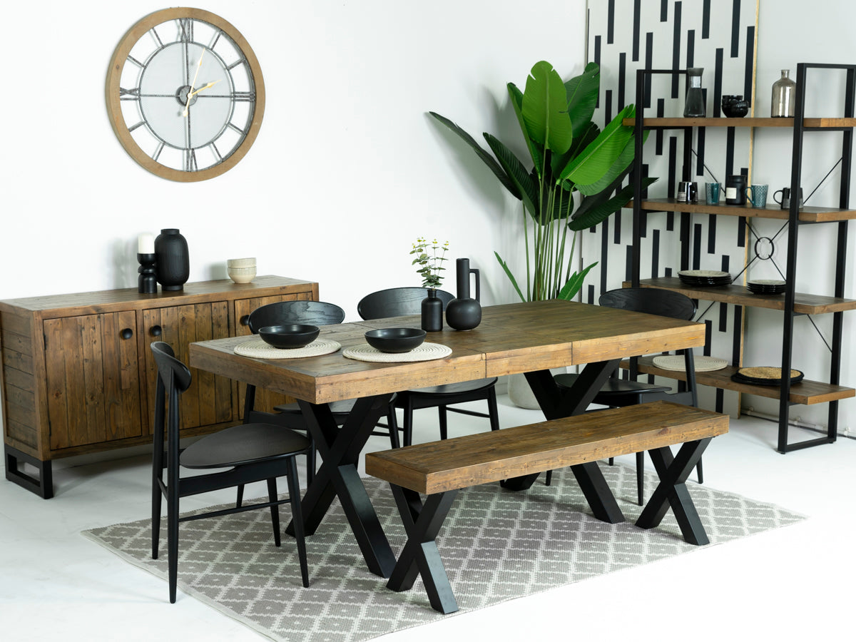 Brooklyn Extendable Cross Leg Dining Table (140cm - 180cm) & Black Gabo Dining Chairs