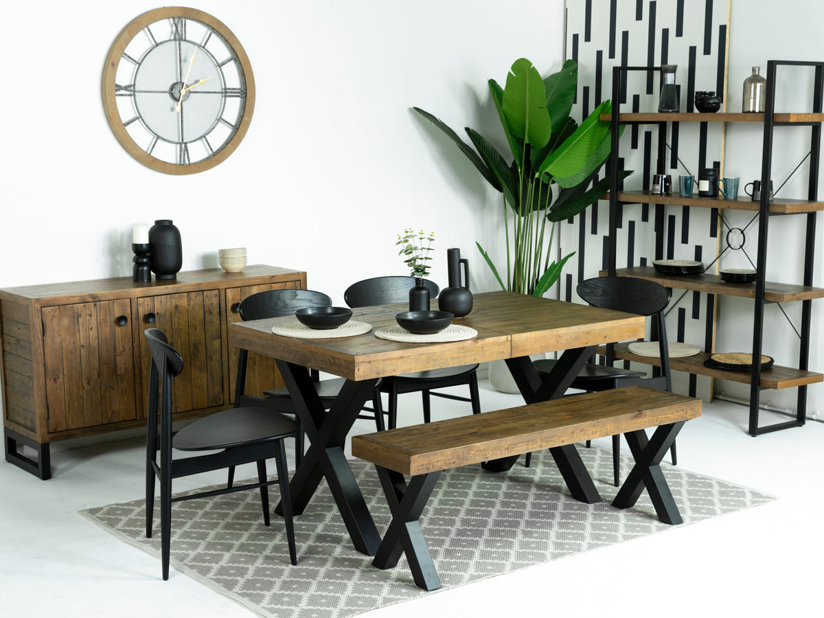 Brooklyn Extendable Cross Leg Dining Table (140cm - 180cm) & Black Gabo Dining Chairs