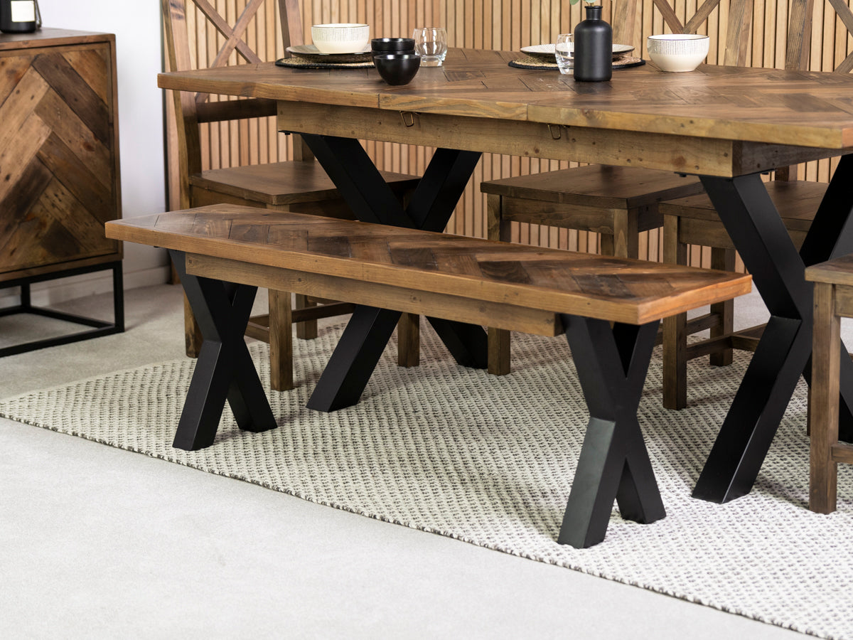 Tulsa Dark Cross Leg Extendable Dining Table (140cm - 180cm) & Bogart Dining Chairs