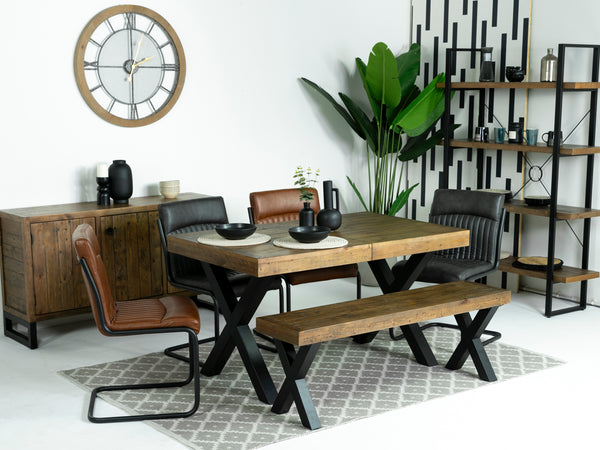 Brooklyn Extendable Cross Leg Dining Table (140cm - 180cm) & Tan Auburn Dining Chairs
