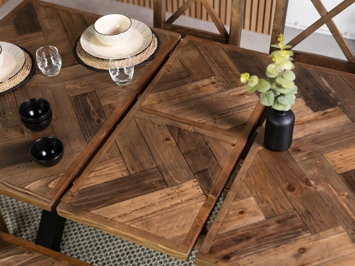 Tulsa Dark Cross Leg Extendable Dining Table (140cm - 180cm) & Bogart Dining Chairs