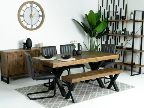 Brooklyn Extendable Cross Leg Dining Table (140cm - 180cm) & Grey Anaheim Dining Chairs