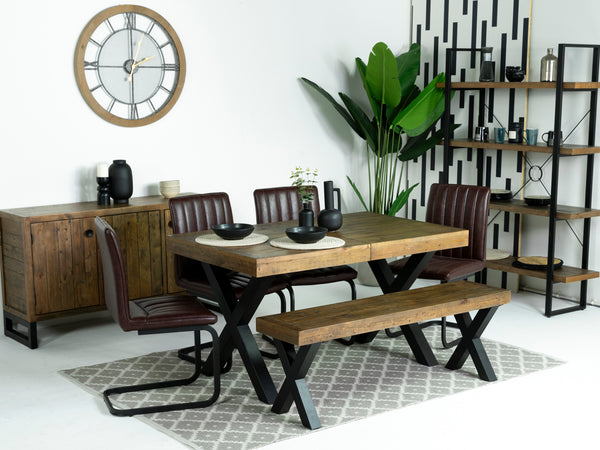 Brooklyn Extendable Cross Leg Dining Table (140cm - 180cm) & Maroon Anaheim Dining Chairs