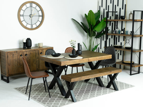 Brooklyn Extendable Cross Leg Dining Table (140cm - 180cm) & Black Dallas Dining Chairs