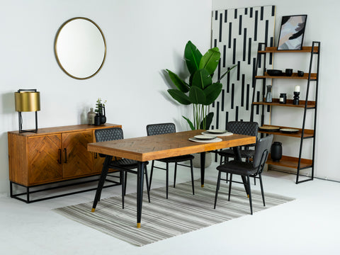 Mode 140-180cm Extendable Dining Table & Black Houston Dining Chairs
