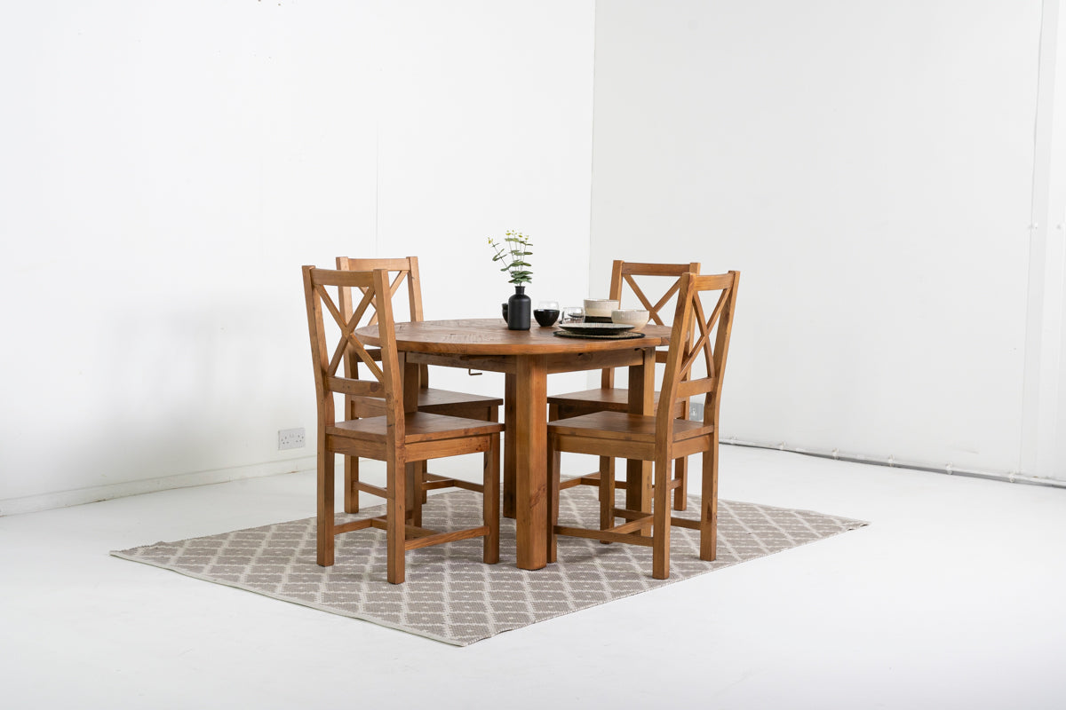 Tulsa Round Extendable Dining Table & Tulsa Cross Back Dining Chairs