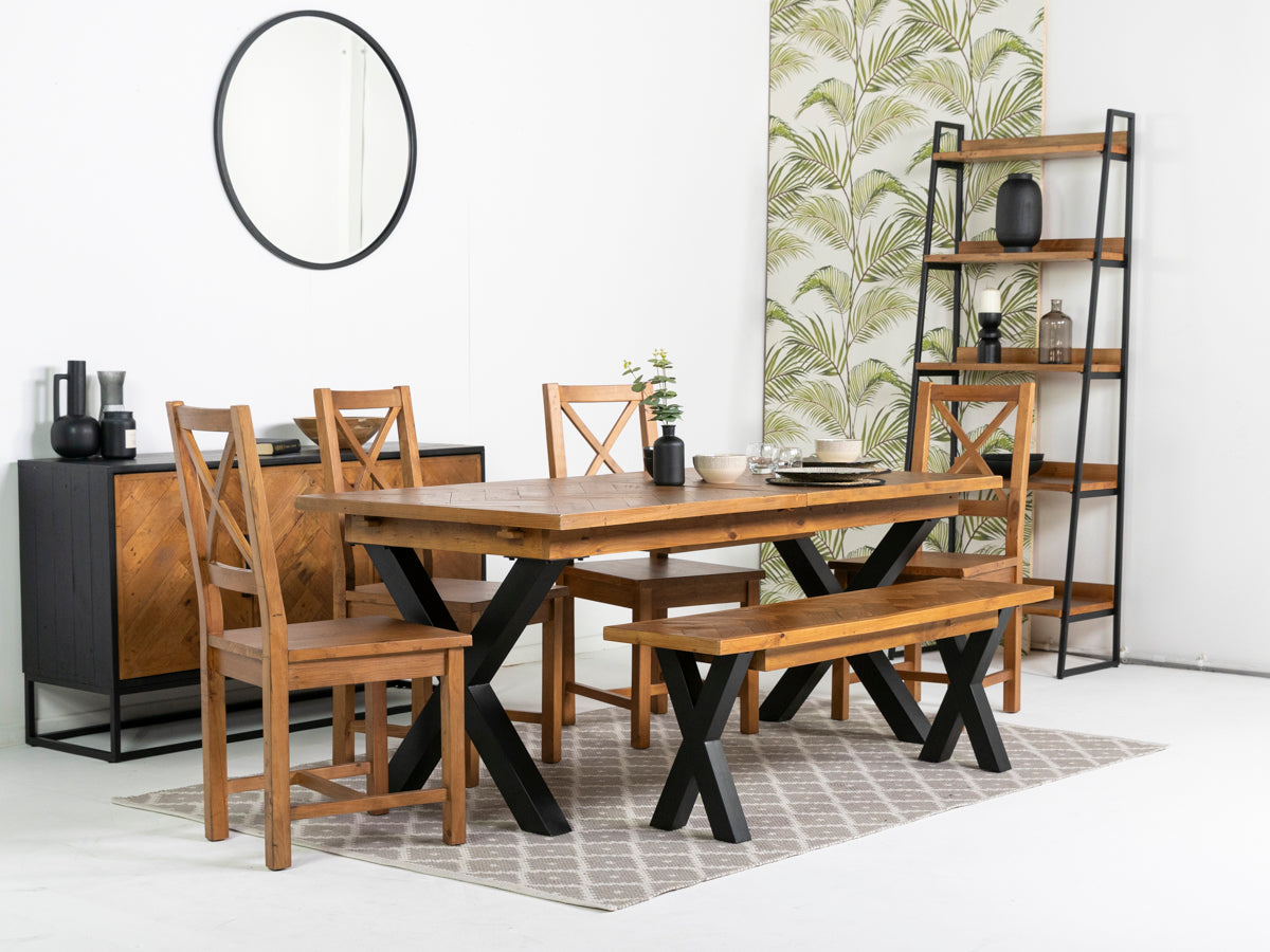 Tulsa Cross Leg Extendable Dining Table (140cm - 180cm) & Tulsa Cross Back Dining Chairs