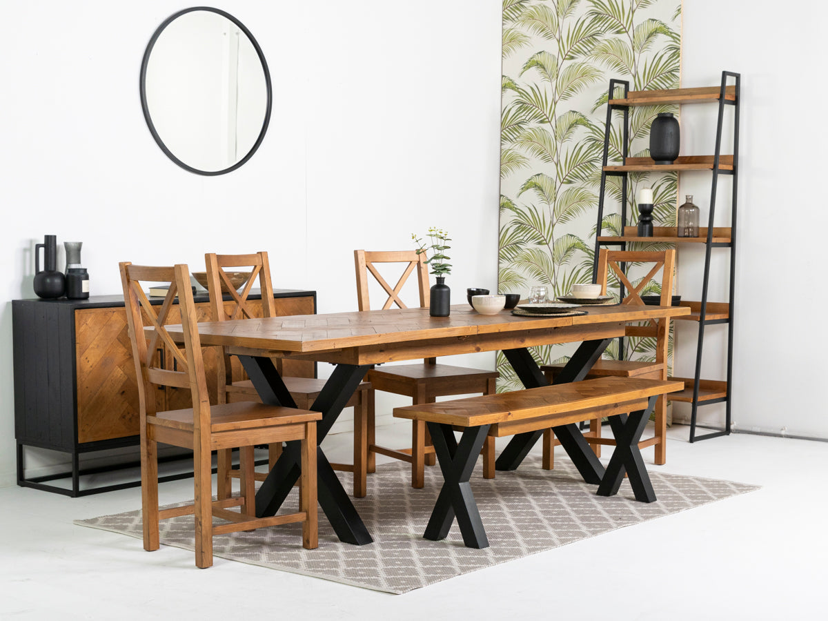 Tulsa Cross Leg Extendable Dining Table (140cm - 180cm) & Tulsa Cross Back Dining Chairs