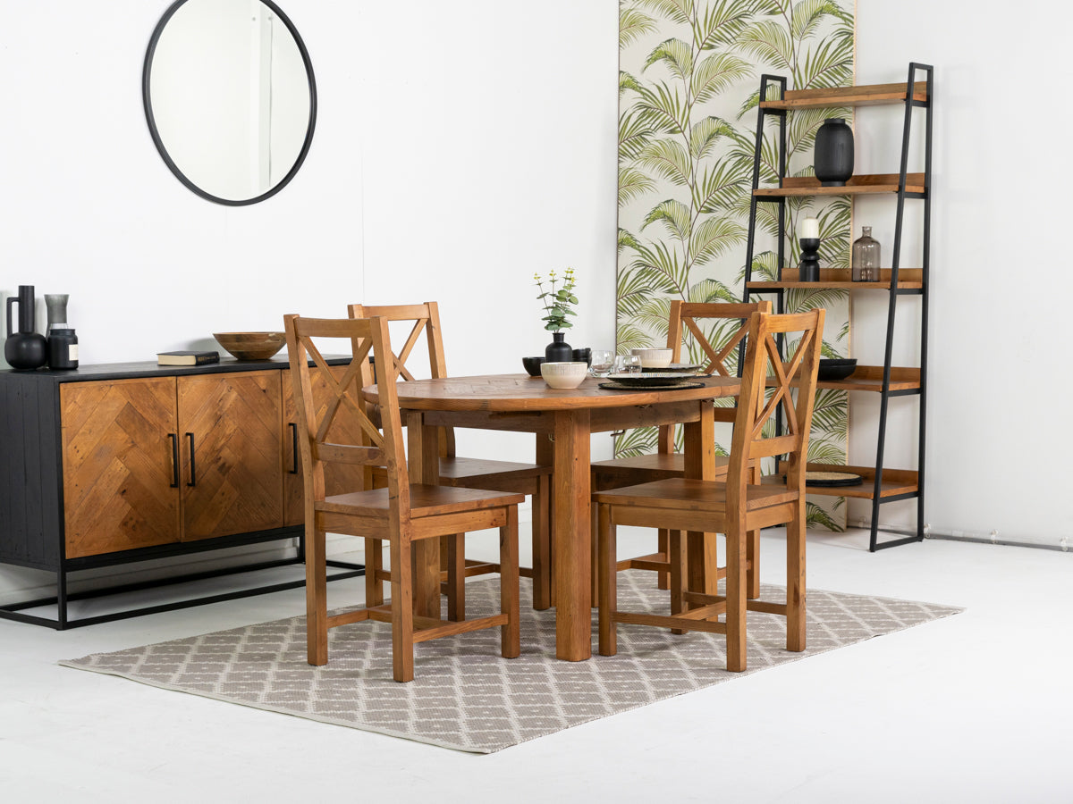 Tulsa Round Extendable Dining Table & Tulsa Cross Back Dining Chairs