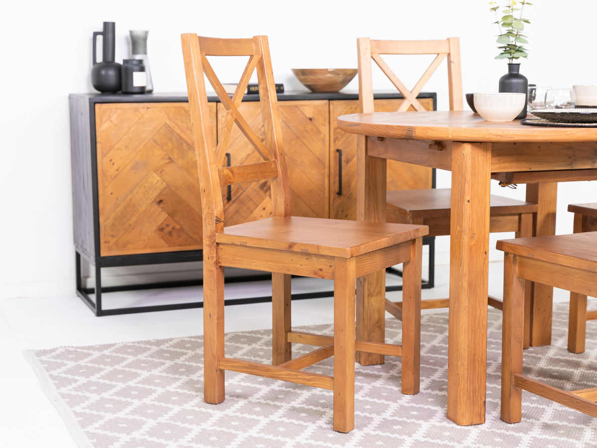 Tulsa Large Extendable Cross Leg Dining Table (180cm - 240cm) & Tulsa Cross Back Dining Chairs