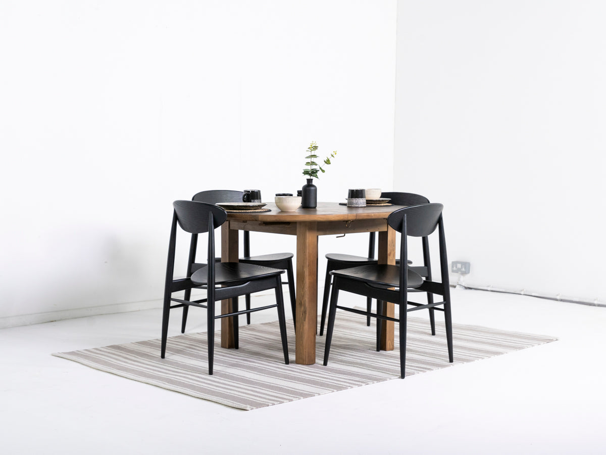 Brooklyn Round Extendable Dining Table & Gabo Dining Chairs