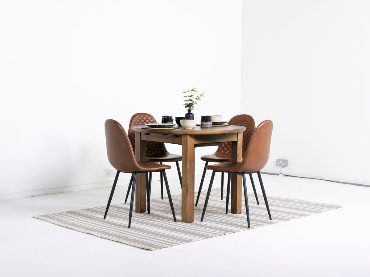 Brooklyn Round Extendable Dining Table & Tan Dallas Dining Chairs