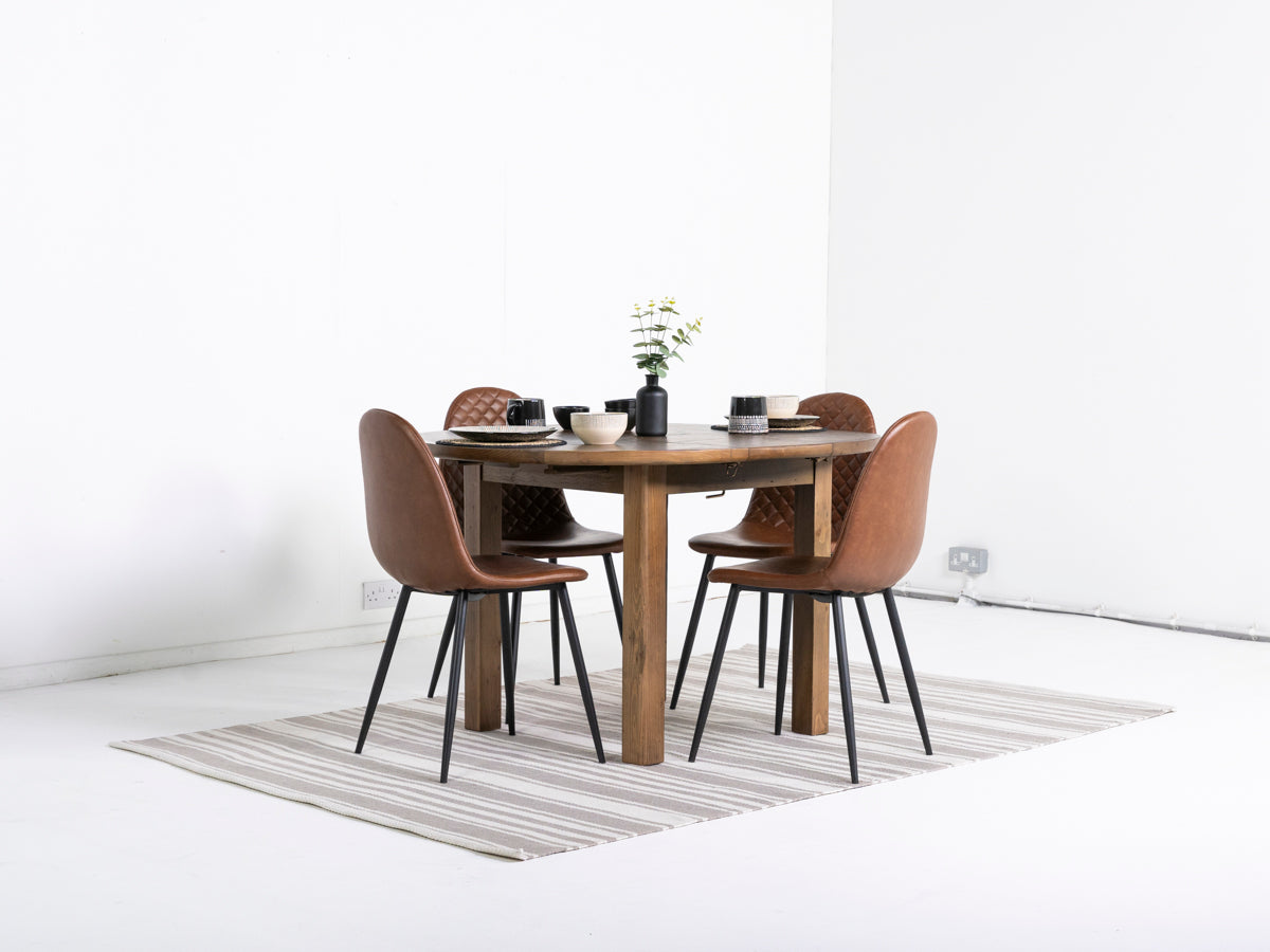 Brooklyn Round Extendable Dining Table & Tan Dallas Dining Chairs