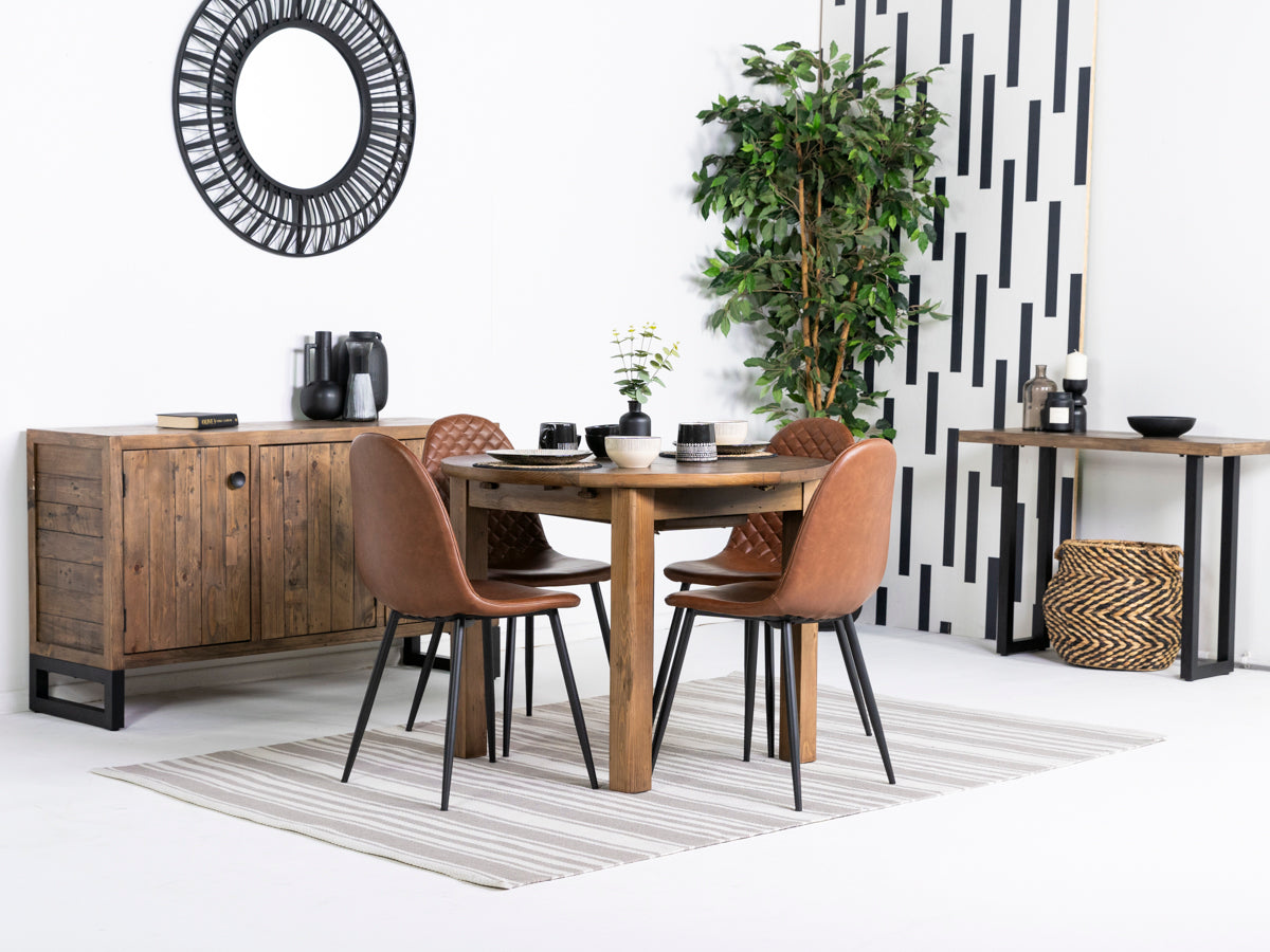 Brooklyn Round Extendable Dining Table & Tan Dallas Dining Chairs