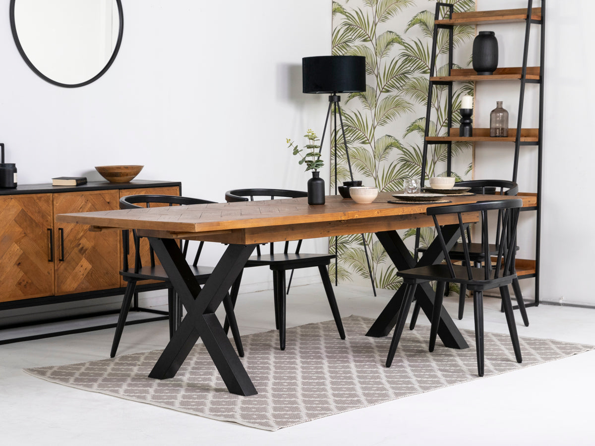 Tulsa Large Extendable Cross Leg Dining Table (180cm - 240cm) & Bogart Dining Chairs