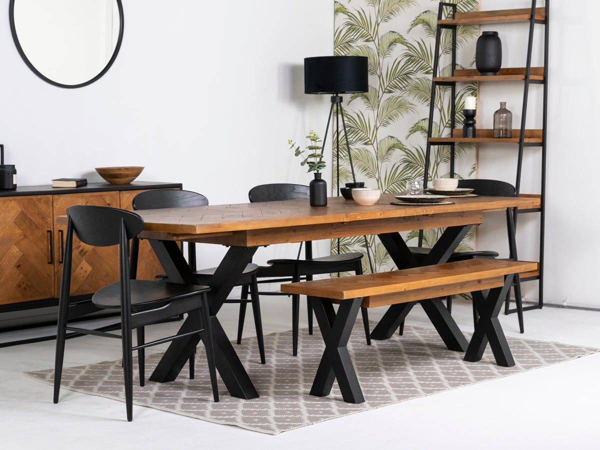 Tulsa Large Extendable Cross Leg Dining Table (180cm - 240cm) & Gabo Dining Chairs