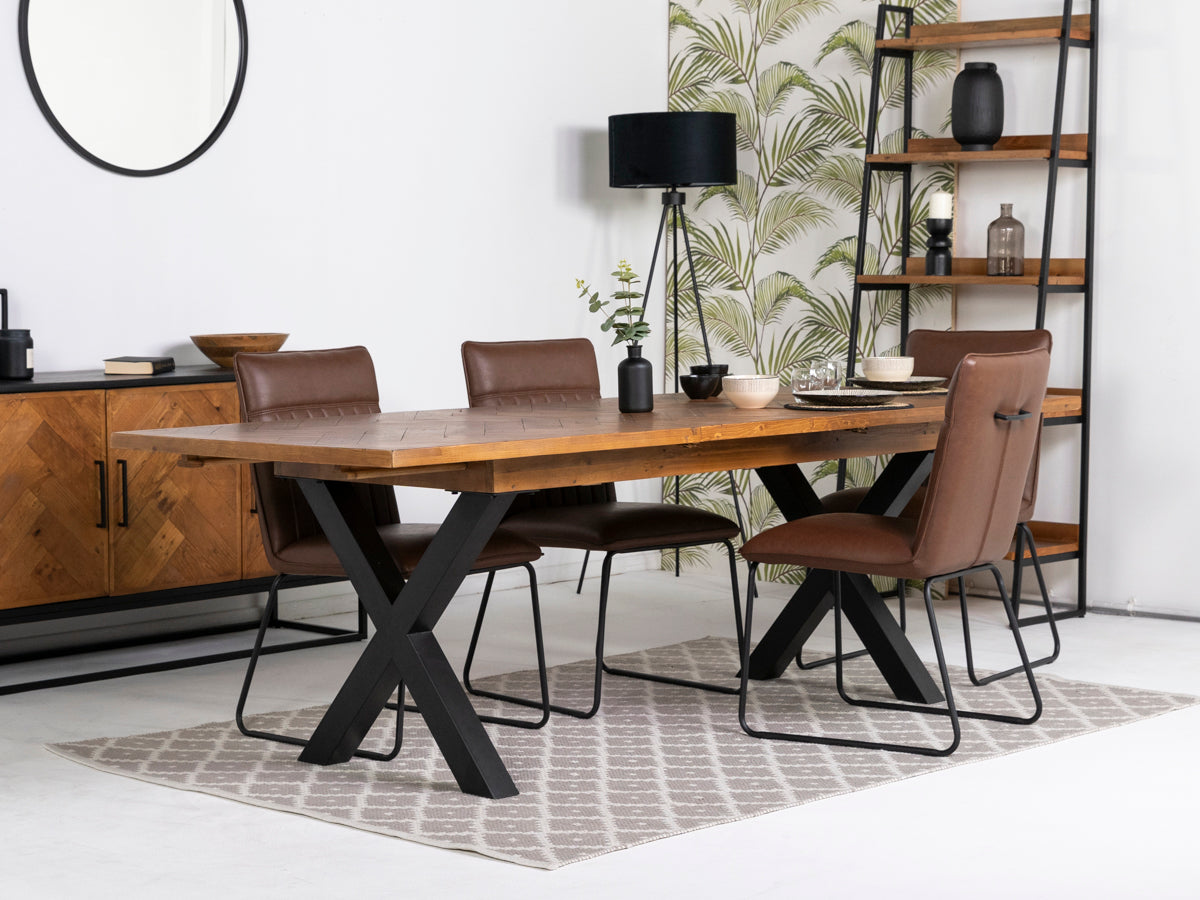 Tulsa Large Extendable Cross Leg Dining Table (180cm - 240cm) & Grainger Brown Dining Chairs