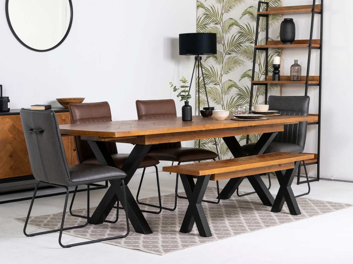 Tulsa Large Extendable Cross Leg Dining Table (180cm - 240cm) & Grainger Grey Dining Chairs