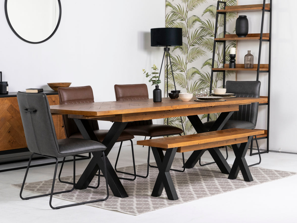 Tulsa Large Extendable Cross Leg Dining Table (180cm - 240cm) & Grainger Grey Dining Chairs