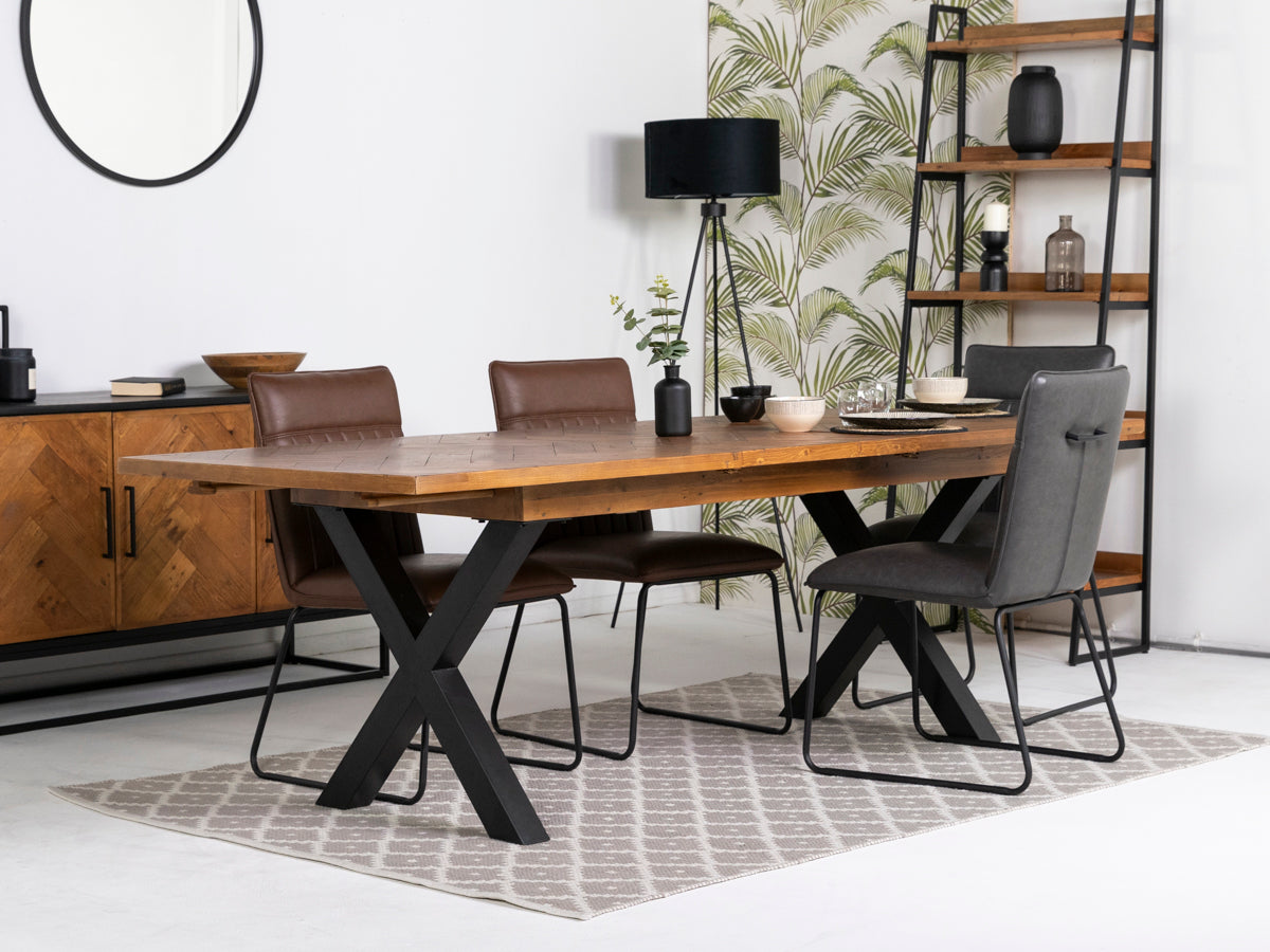 Tulsa Large Extendable Cross Leg Dining Table (180cm - 240cm) & Grainger Grey Dining Chairs