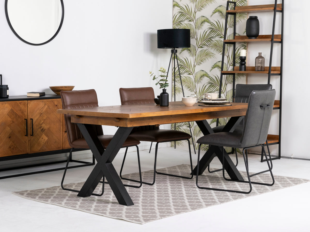 Tulsa Large Extendable Cross Leg Dining Table (180cm - 240cm) & Grainger Grey Dining Chairs