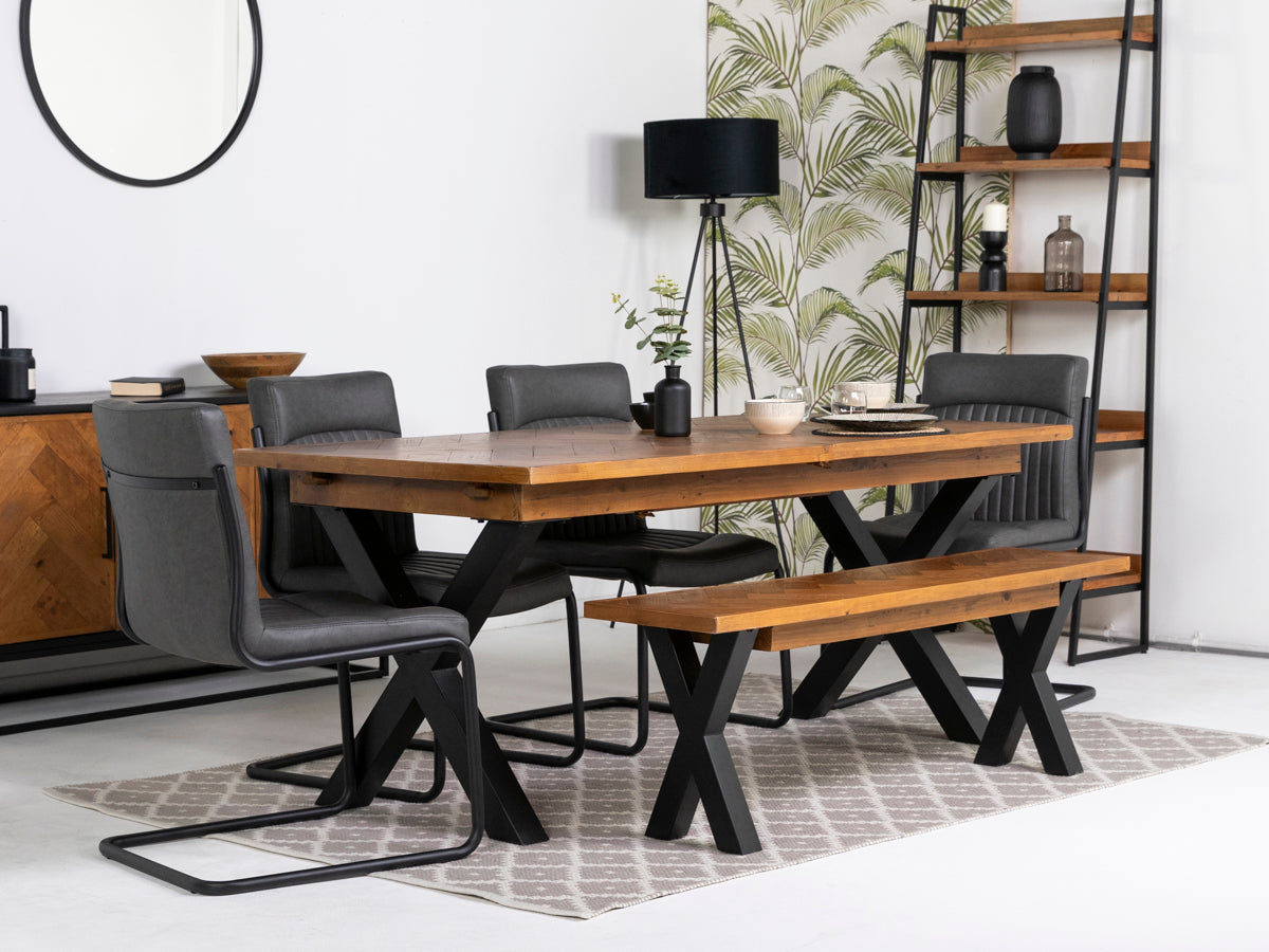 Tulsa Large Extendable Cross Leg Dining Table (180cm - 240cm) & Grey Auburn Dining Chairs