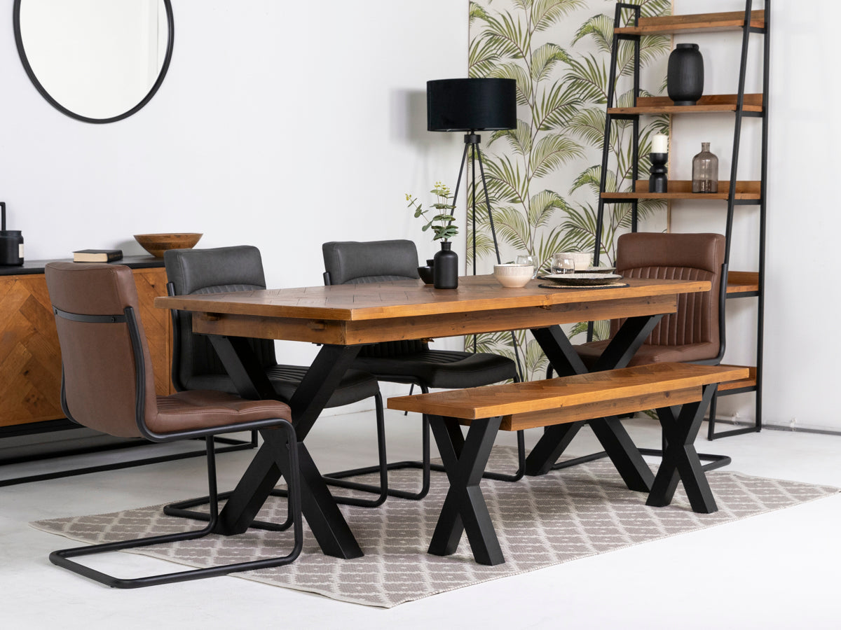 Tulsa Large Extendable Cross Leg Dining Table (180cm - 240cm) & Tan Auburn Dining Chairs