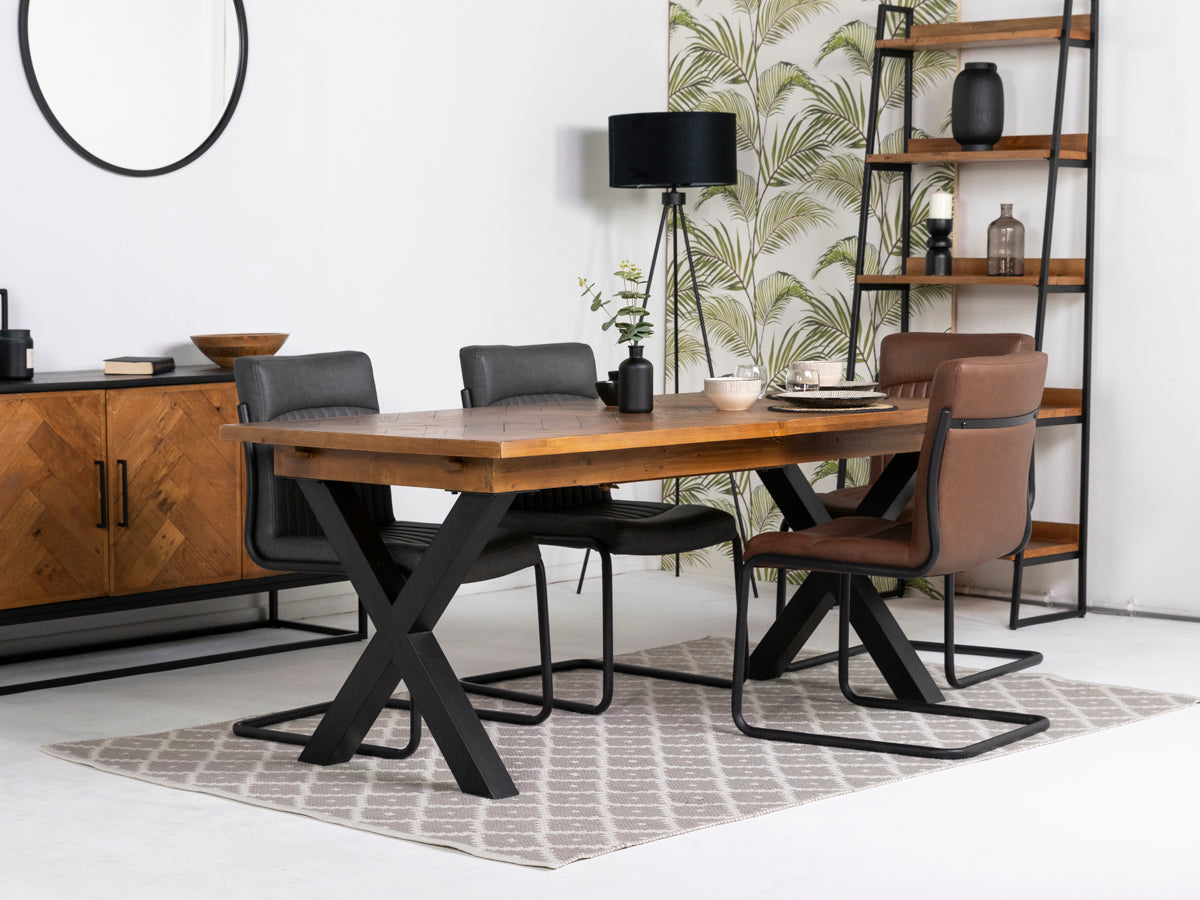 Tulsa Large Extendable Cross Leg Dining Table (180cm - 240cm) & Tan Auburn Dining Chairs