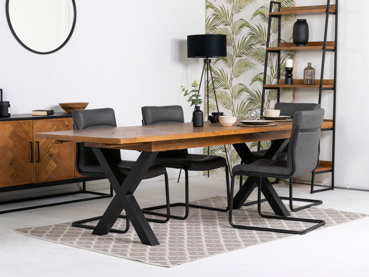 Tulsa Large Extendable Cross Leg Dining Table (180cm - 240cm) & Grey Auburn Dining Chairs