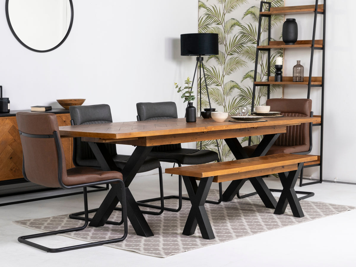 Tulsa Large Extendable Cross Leg Dining Table (180cm - 240cm) & Tan Auburn Dining Chairs