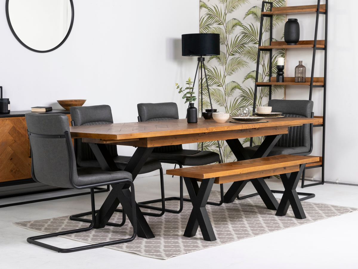 Tulsa Large Extendable Cross Leg Dining Table (180cm - 240cm) & Grey Auburn Dining Chairs