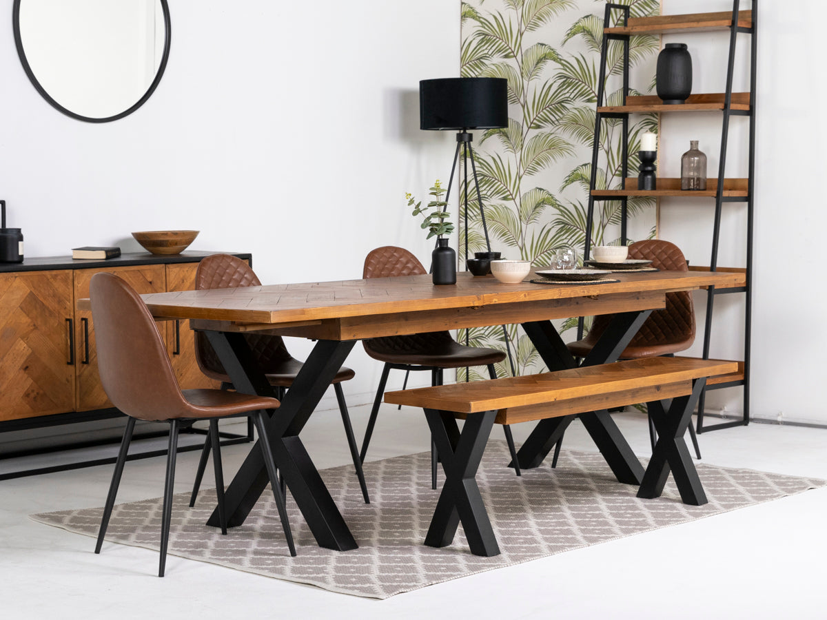 Tulsa Large Extendable Cross Leg Dining Table (180cm - 240cm) & Tan Dallas Dining Chairs