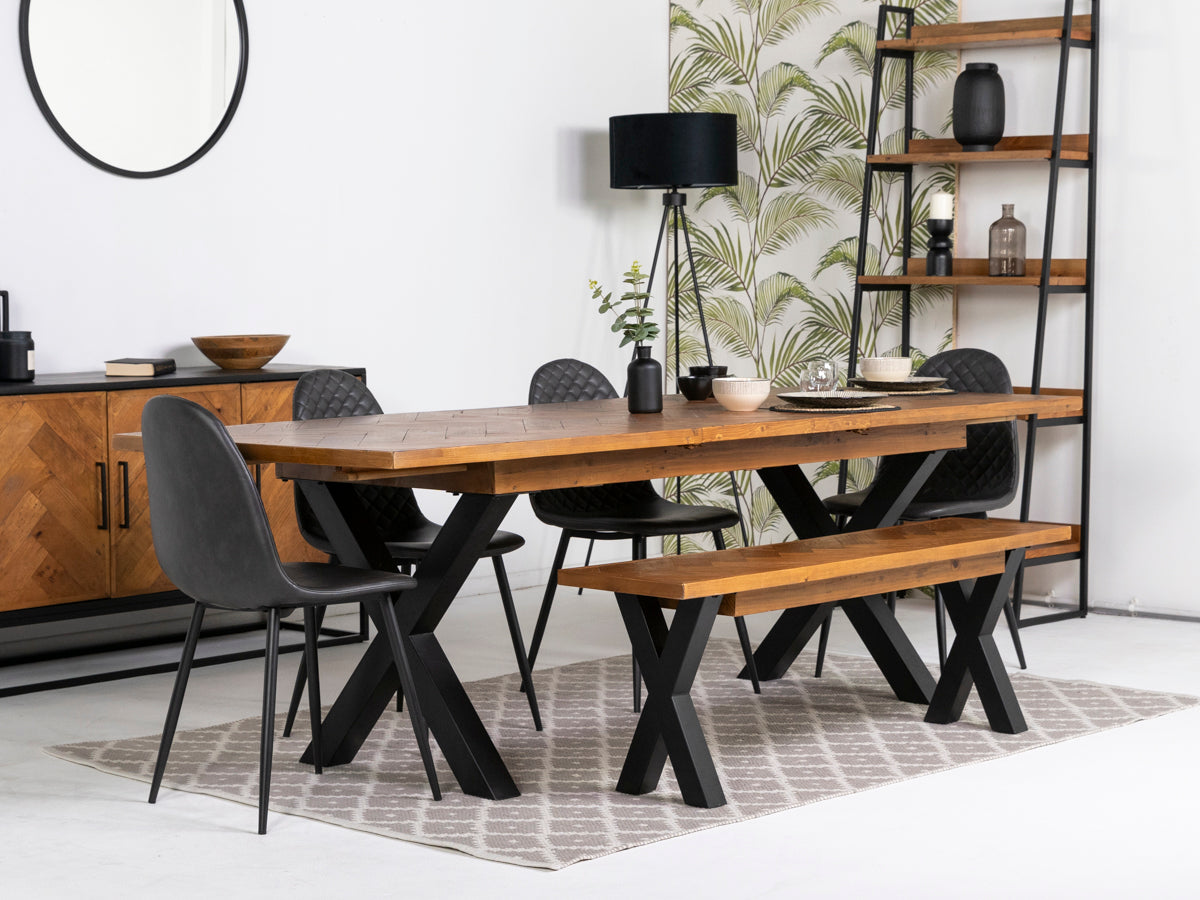 Tulsa Large Extendable Cross Leg Dining Table (180cm - 240cm) & Grey Dallas Dining Chairs