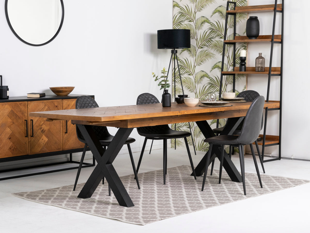 Tulsa Large Extendable Cross Leg Dining Table (180cm - 240cm) & Grey Dallas Dining Chairs